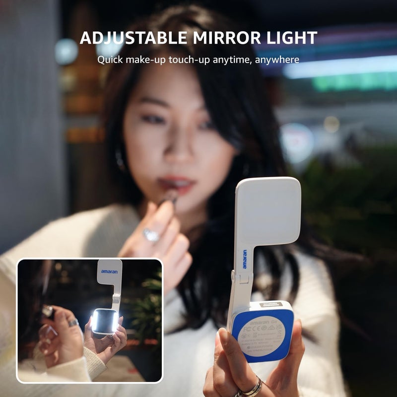 AMARAN Go Magnetic Phone Selfie Light,Rechargeable Portable Built-in Mirror LED Phone Light for Selfie,Makeup,Video Conference,TikTok (Pink) - Image 4